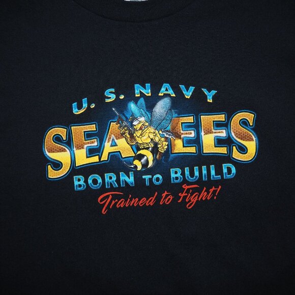 US NAVY Men's L Sea Bees United States USN Born To Build Premium T-Shirt Black - Picture 4 of 10